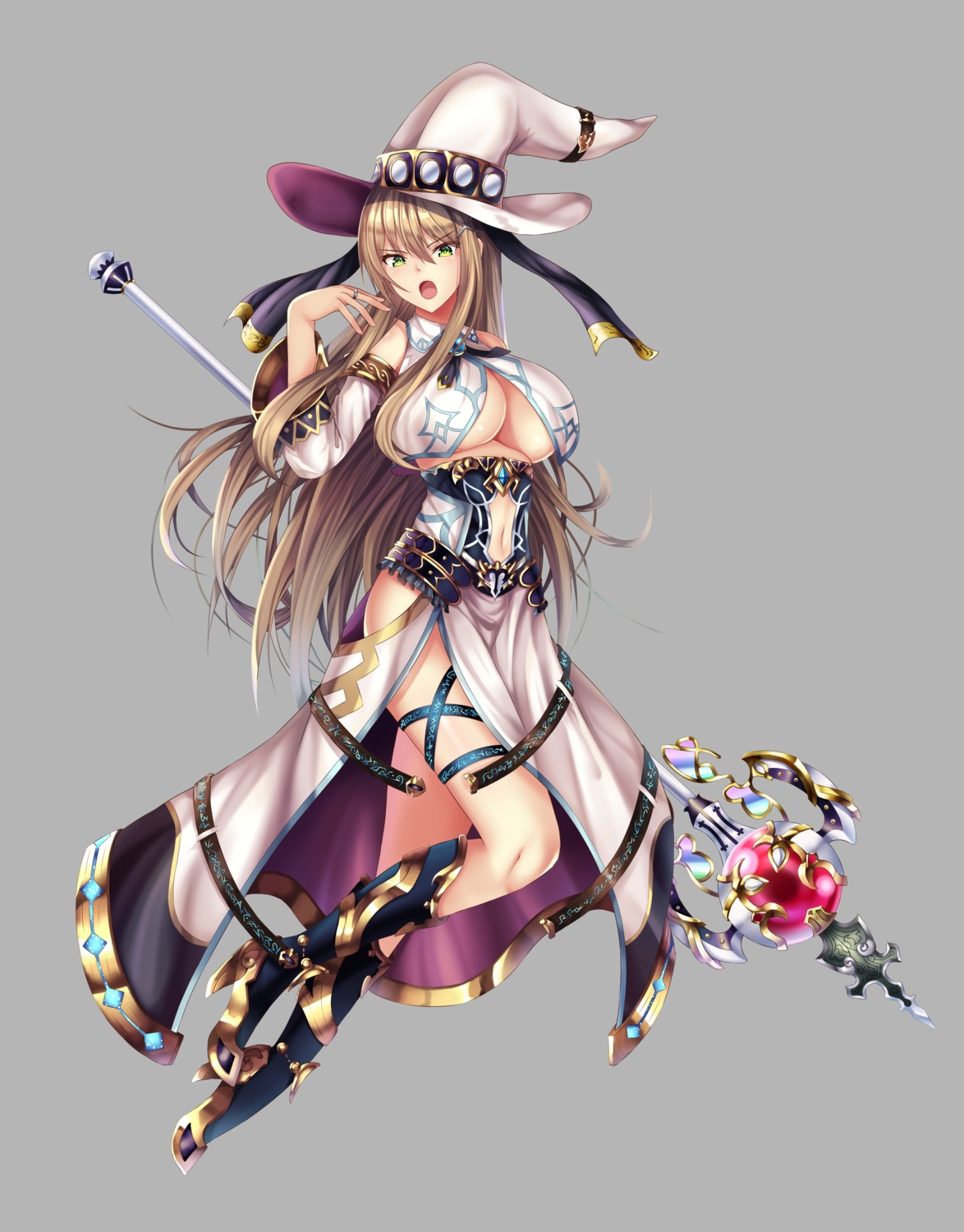 amagi_korona armor cleavage heels no_bra transparent_png underboob vector_trace weapon witch