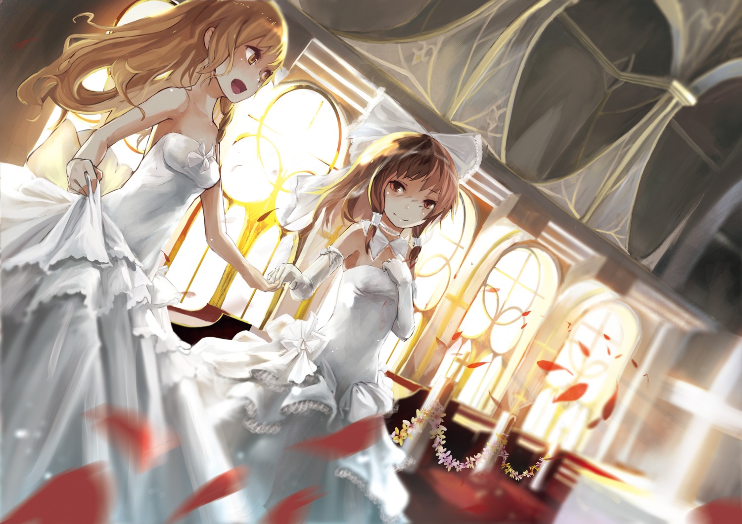 dress gas hakurei_reimu kirisame_marisa touhou wedding_dress yuri