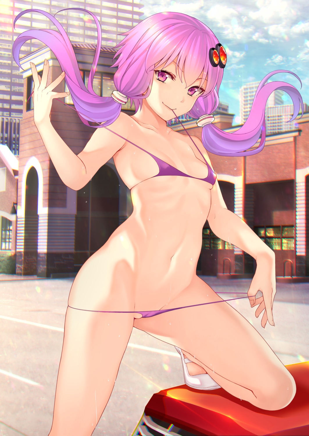 bikini cameltoe erect_nipples mikoma_sanagi panty_pull swimsuits thong undressing vocaloid yuzuki_yukari