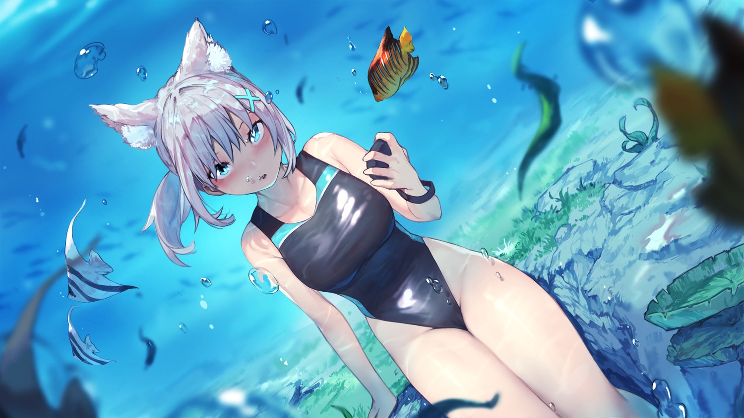 animal_ears blue_archive nekomimi rou_(rou22) sunaookami_shiroko swimsuits