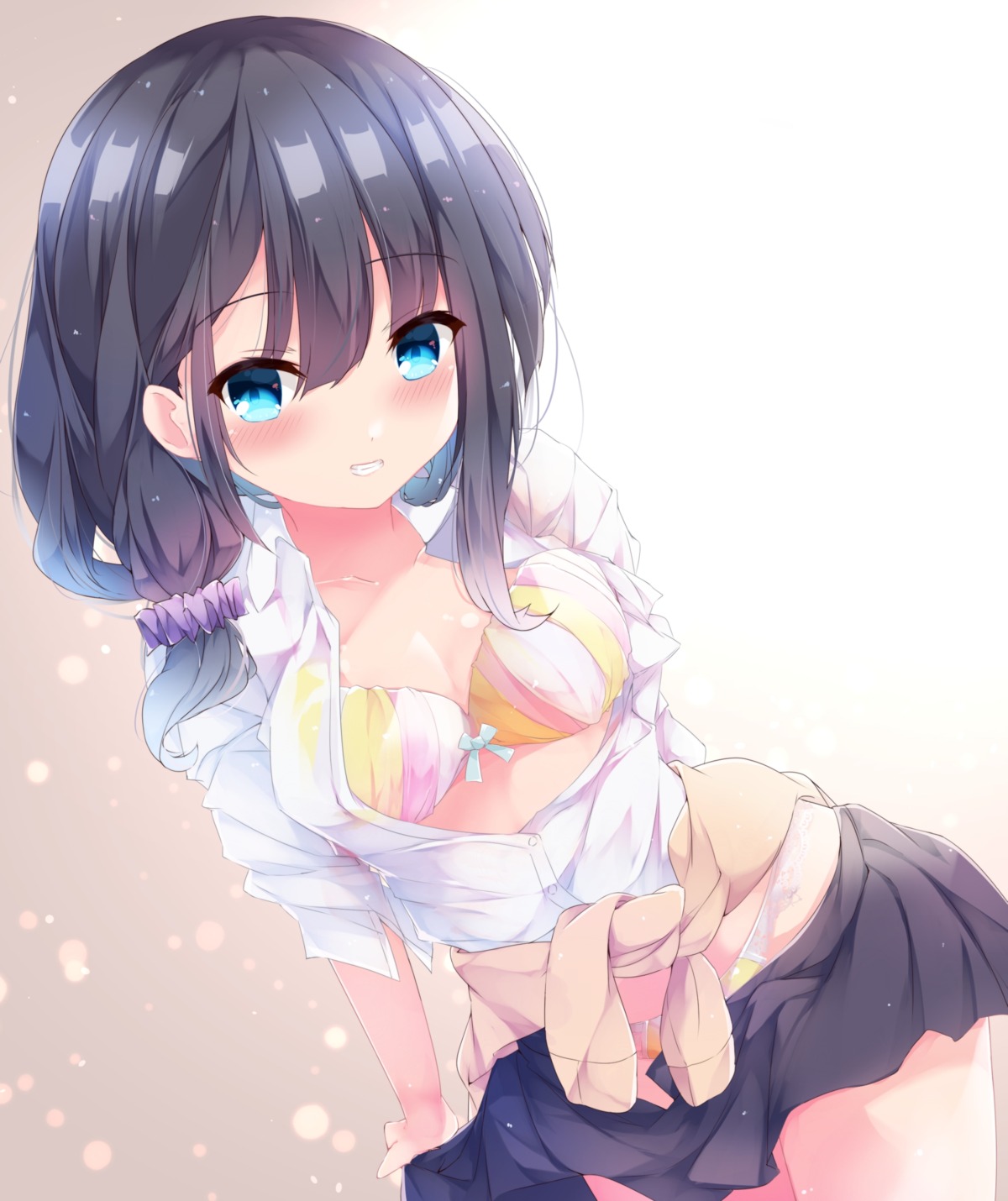 bra cleavage fuuna open_shirt pantsu seifuku sweater