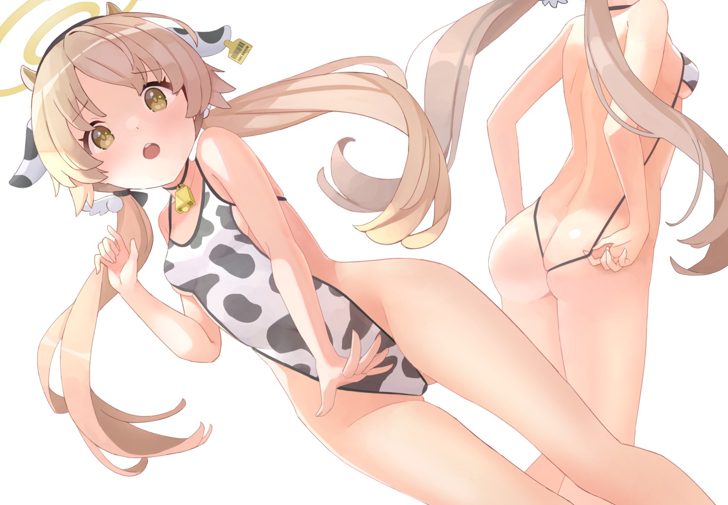 ajitani_hifumi animal_ears ass blue_archive halo horns loli nomio sling_bikini swimsuits