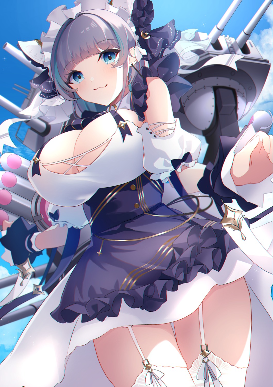 azur_lane cheshire_(azur_lane) maid no_bra stockings thighhighs yamaha_tsui