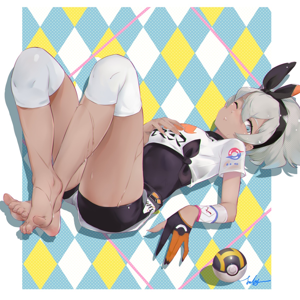 feet jiujiuyatou_(yayanzz) pokemon pokemon_swsh saitou_(pokemon) see_through wet wet_clothes