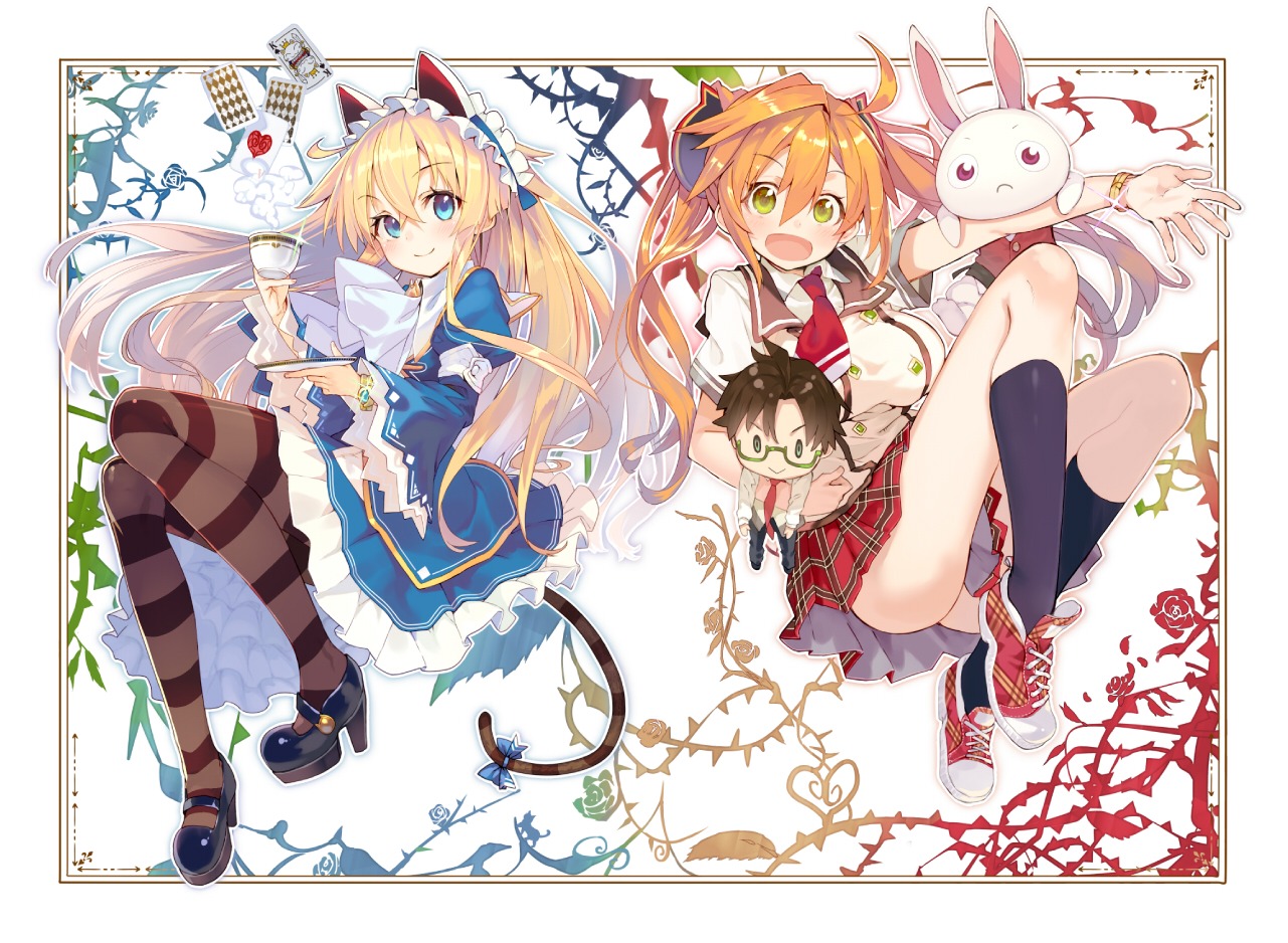 animal_ears chibi fuyuu_gakuen_no_alice_&_shirley heels maid megane nekomimi pantyhose seifuku shirabi tail