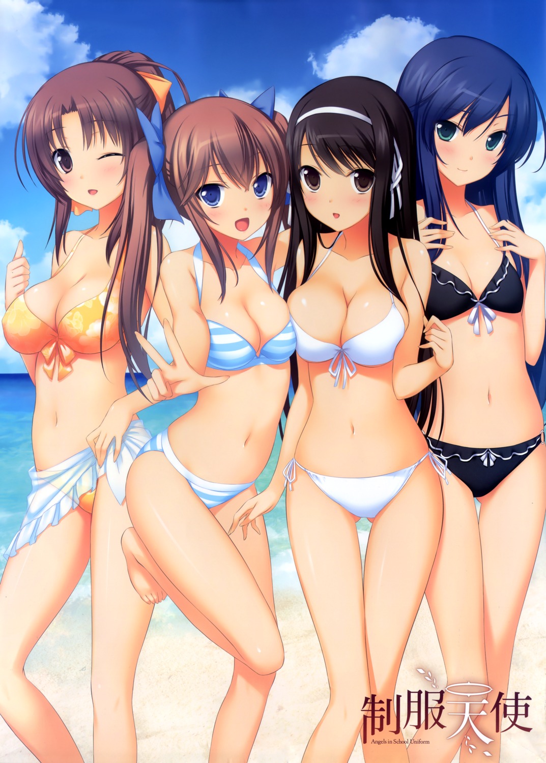 bikini cleavage kisaragi_myau manahime_honoka mochizuki_ayane nanami_shion neon_(seifuku_tenshi) seifuku_tenshi swimsuits