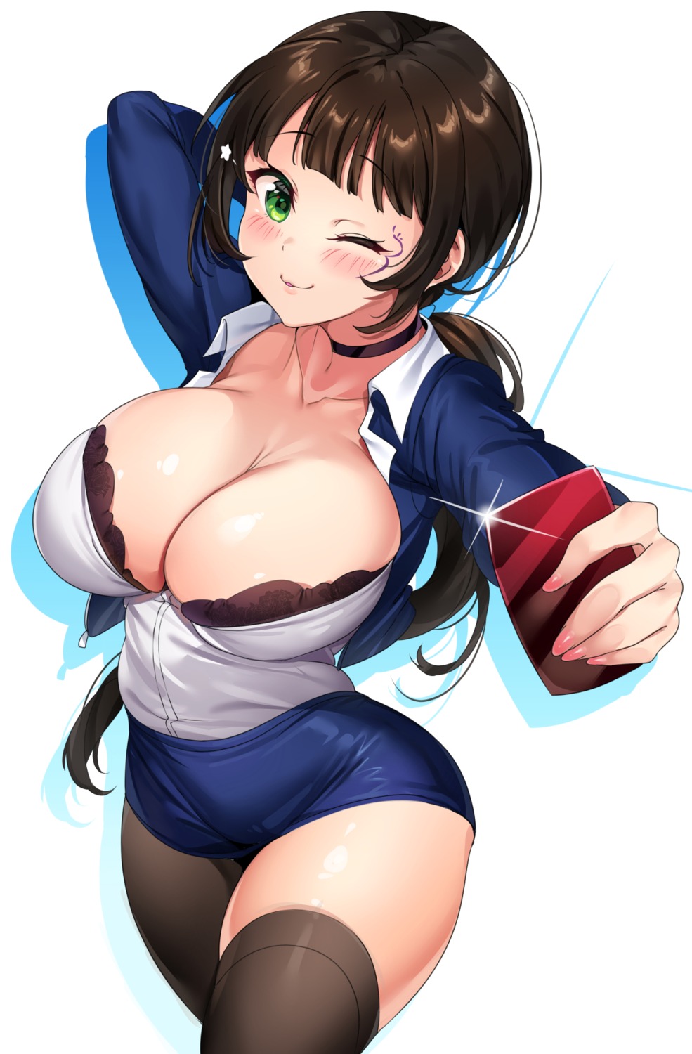 bra open_shirt selfie skirt_lift tem10 thighhighs