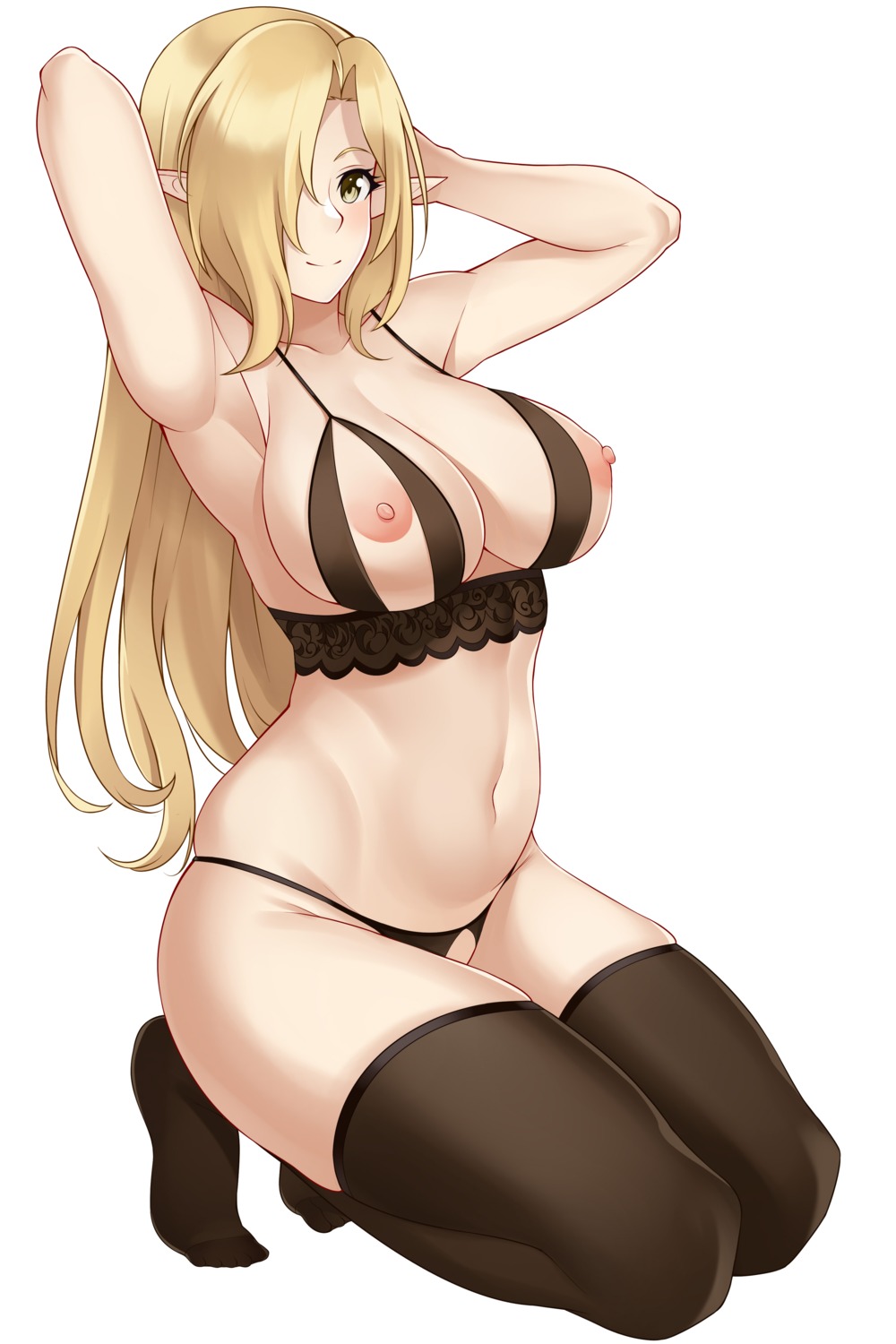 aslindsamure bra elf lingerie nipples pantsu pointy_ears thighhighs