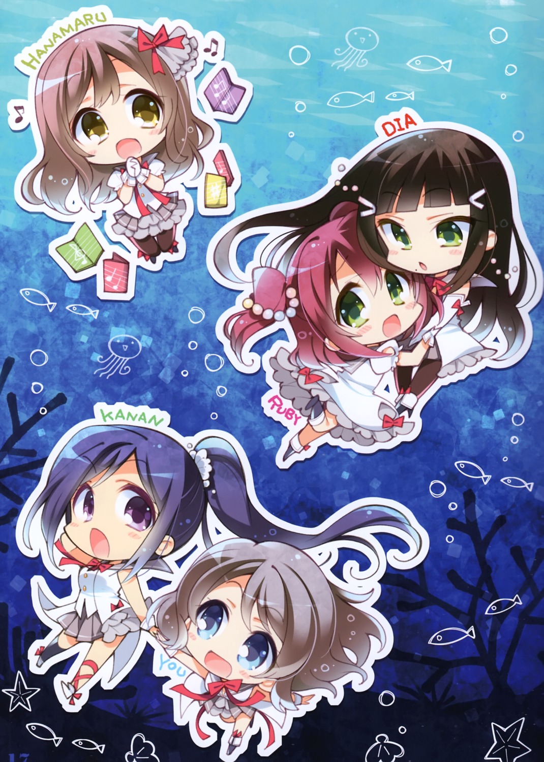 chibi komowa komowata_haruka kunikida_hanamaru kurosawa_dia kurosawa_ruby love_live!_sunshine!! matsuura_kanan pantyhose seifuku tegone_spike watanabe_you