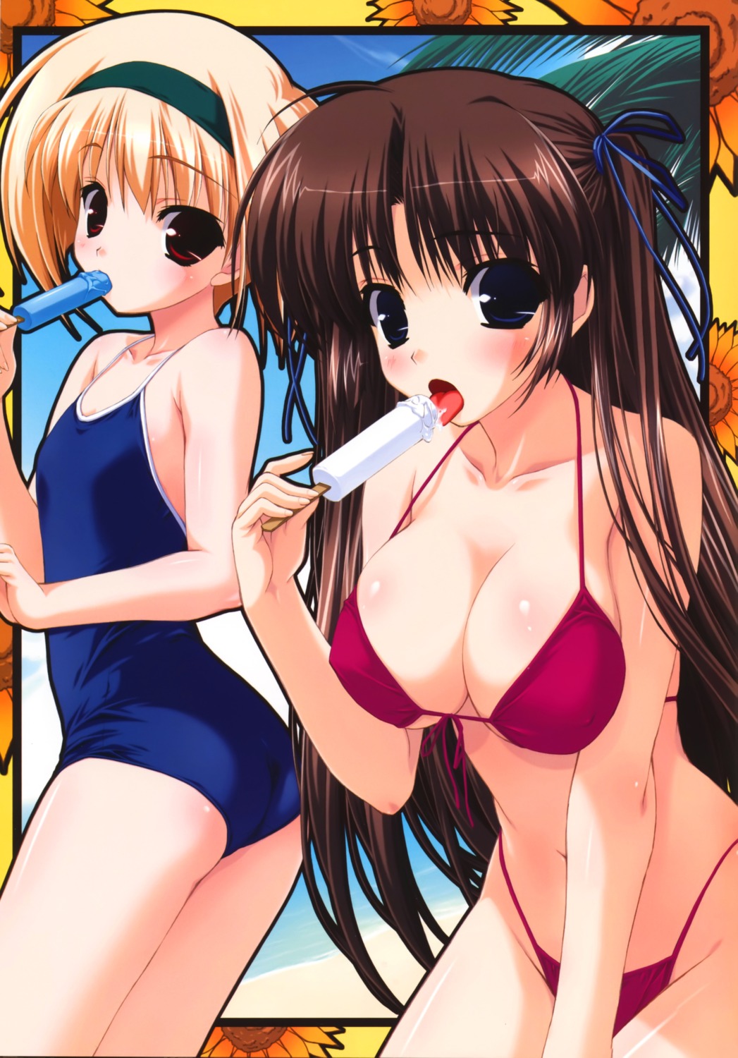 amaizumimoriamekoyori_no_mikoto bikini cleavage kamipani katase_megumi overfiltered scanning_resolution shintarou swimsuits