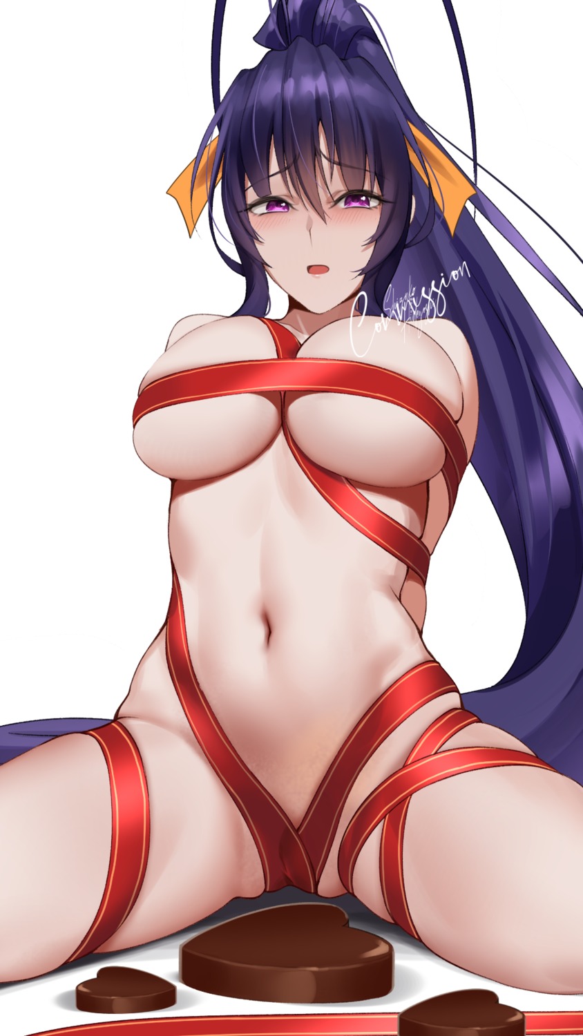 bondage highschool_dxd himejima_akeno naked_ribbon shizuko_hideyoshi valentine