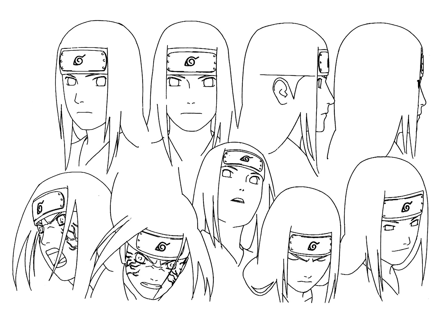 character_design hyuuga_neji line_art male monochrome naruto naruto_shippuden nishio_tetsuya