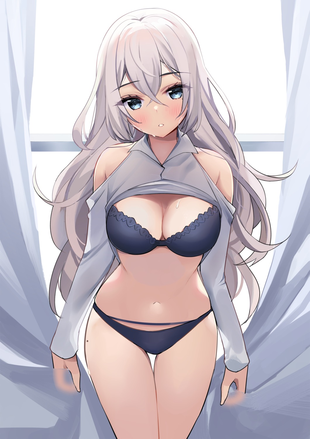 bra dress_shirt pantsu ry_thae sanyu_(ry_thae) shirt_lift wet