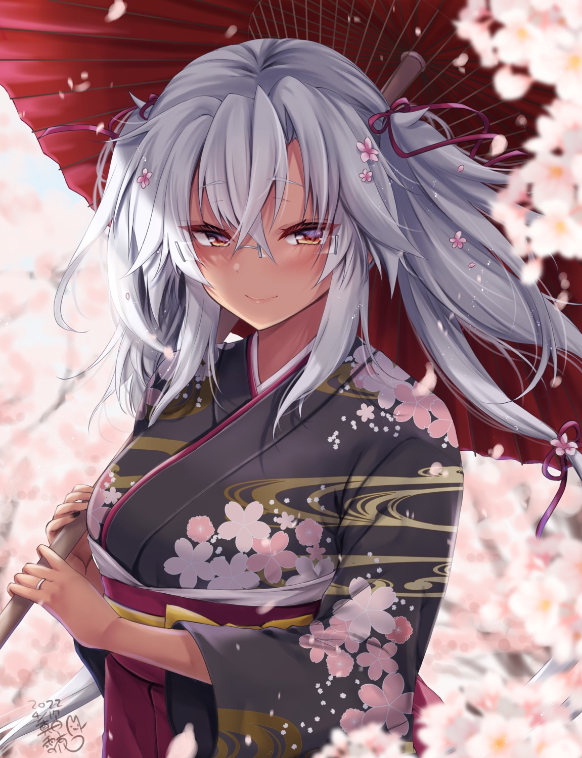 kantai_collection kimono mashiro_yukiya megane musashi_(kancolle) umbrella