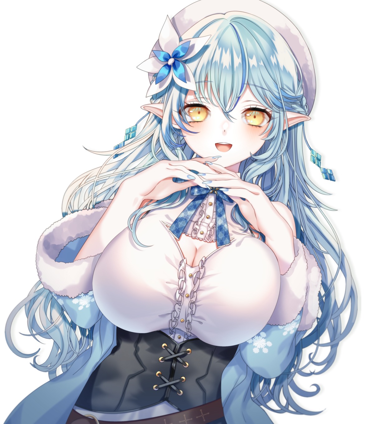 cleavage elf hololive korosanaider pointy_ears yukihana_lamy