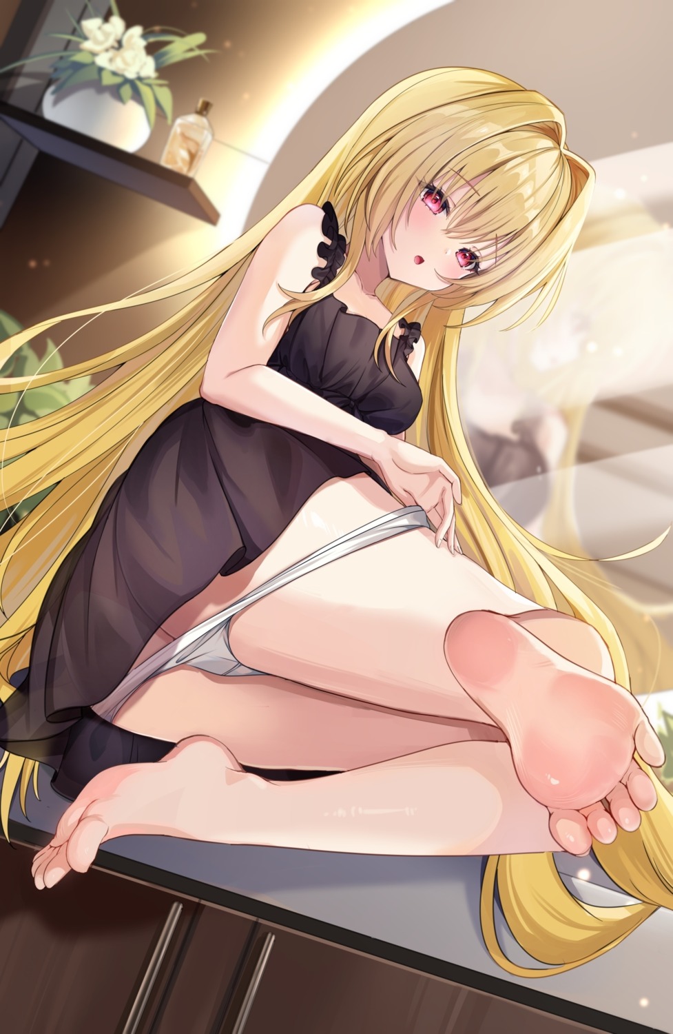 azur_lane dress feet golden_darkness katsushika_pachi loli pantsu panty_pull see_through skirt_lift to_love_ru to_love_ru_darkness undressing