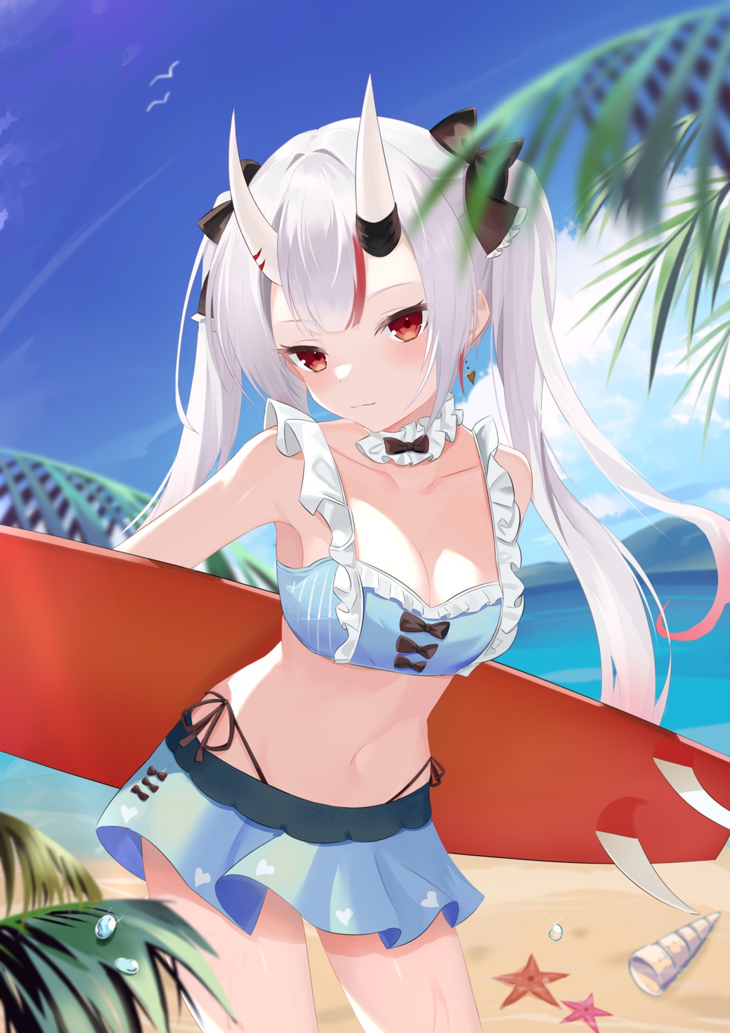 bikini cleavage hololive horns jiang_ye_kiri nakiri_ayame swimsuits