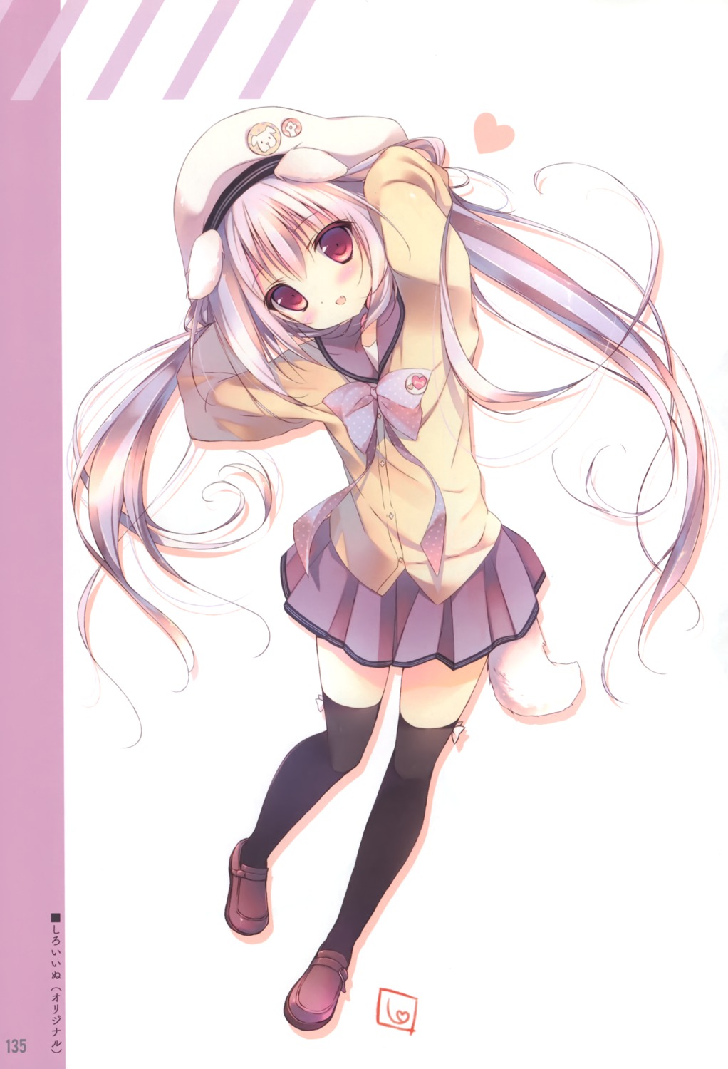 animal_ears inumimi seifuku shiratama shiratamaco shiroi_inu sweater tail thighhighs