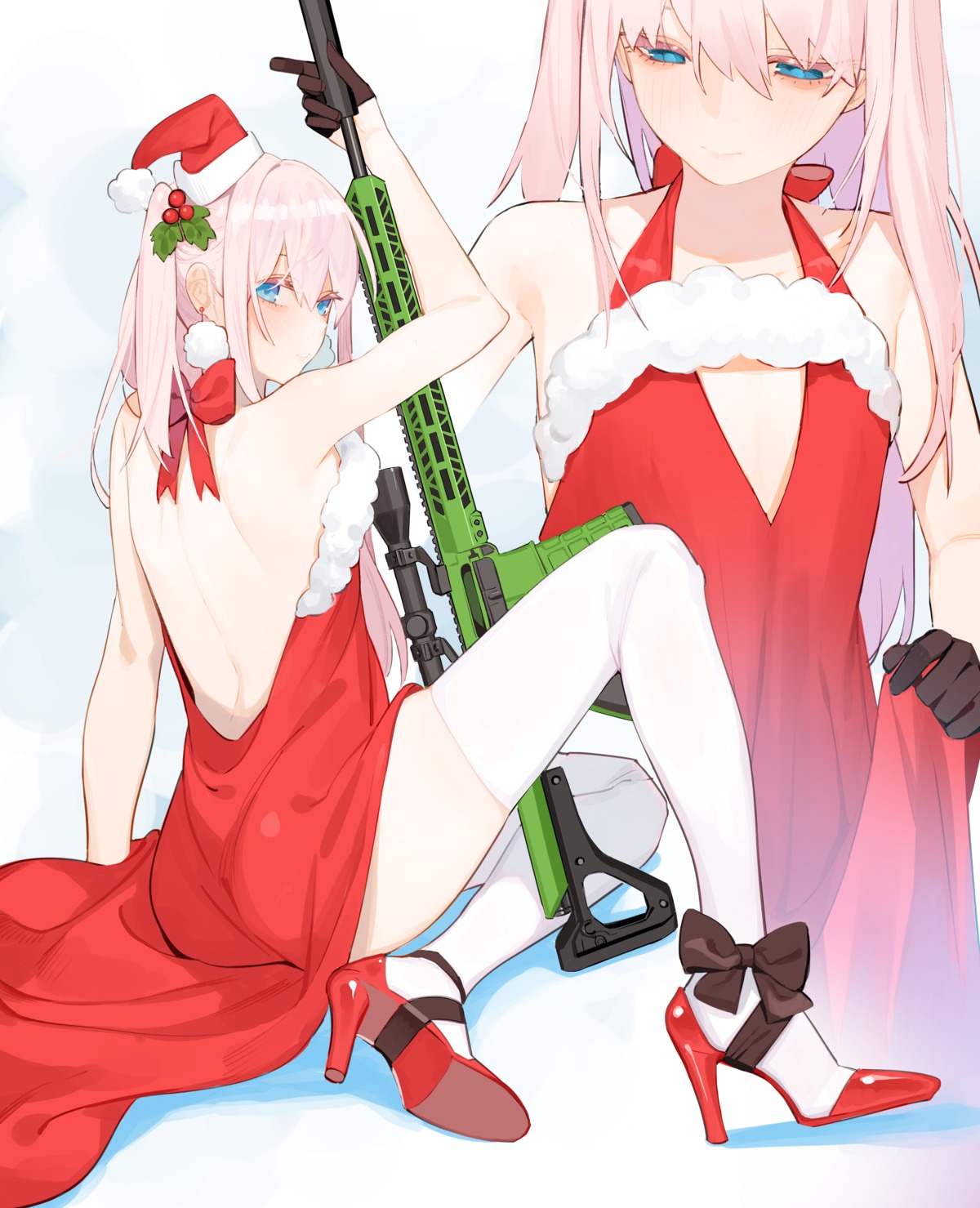 ass christmas dress girls_frontline gun heels juz no_bra nopan skirt_lift st_ar-15_(girls_frontline) thighhighs