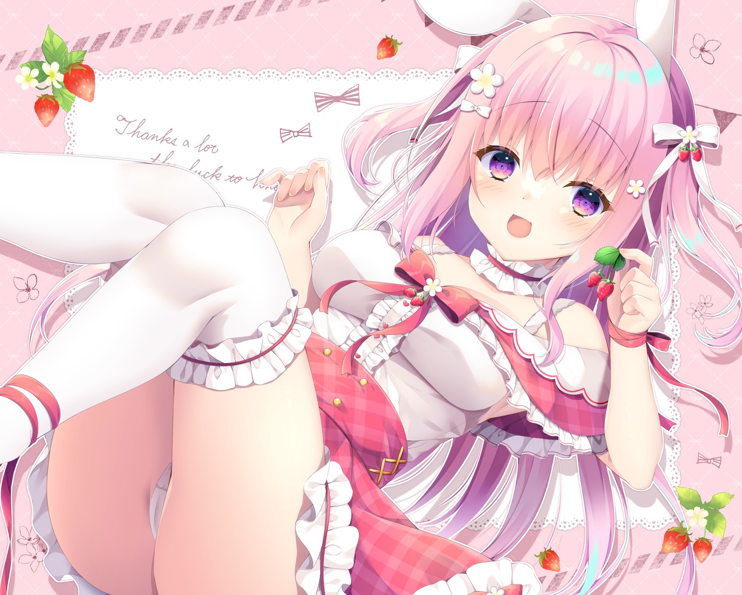 animal_ears bunny_ears cameltoe dress pantsu skirt_lift thighhighs thong yukimura_usagi