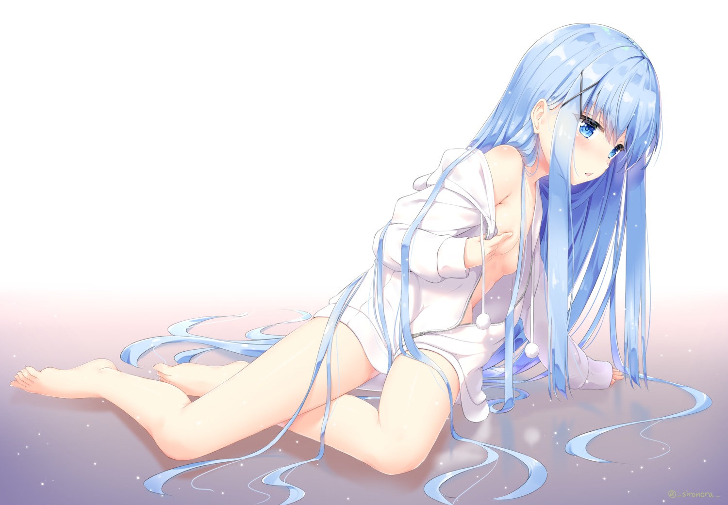 breast_hold breasts gochuumon_wa_usagi_desu_ka? kafuu_chino loli no_bra open_shirt shironora