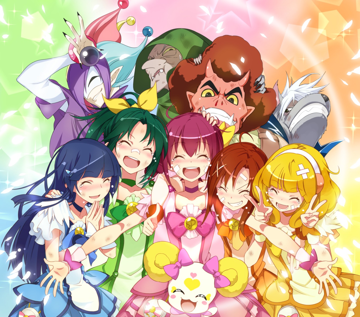 akaoni aoki_reika bandaid candy_(smile_precure) hino_akane hoshizora_miyuki joker_(precure) kise_yayoi majorina midorikawa_nao precure smile_precure! ushiki_yoshitaka wolfurun