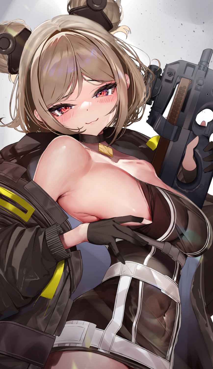 girls_frontline gun lamium_(artist) no_bra p90_(girls_frontline)