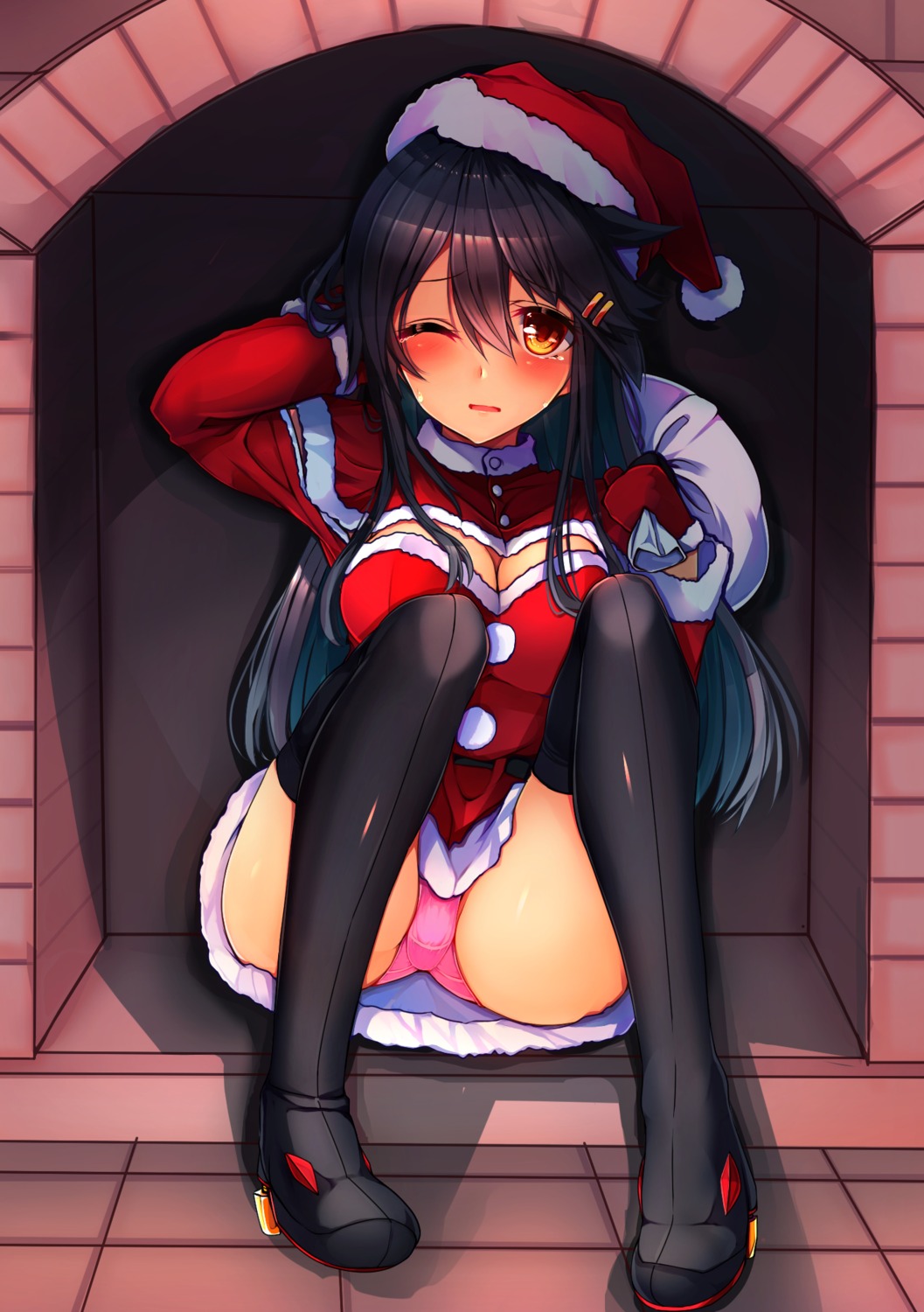 christmas cleavage haruna_(kancolle) heels kantai_collection pantsu tsukui_kachou