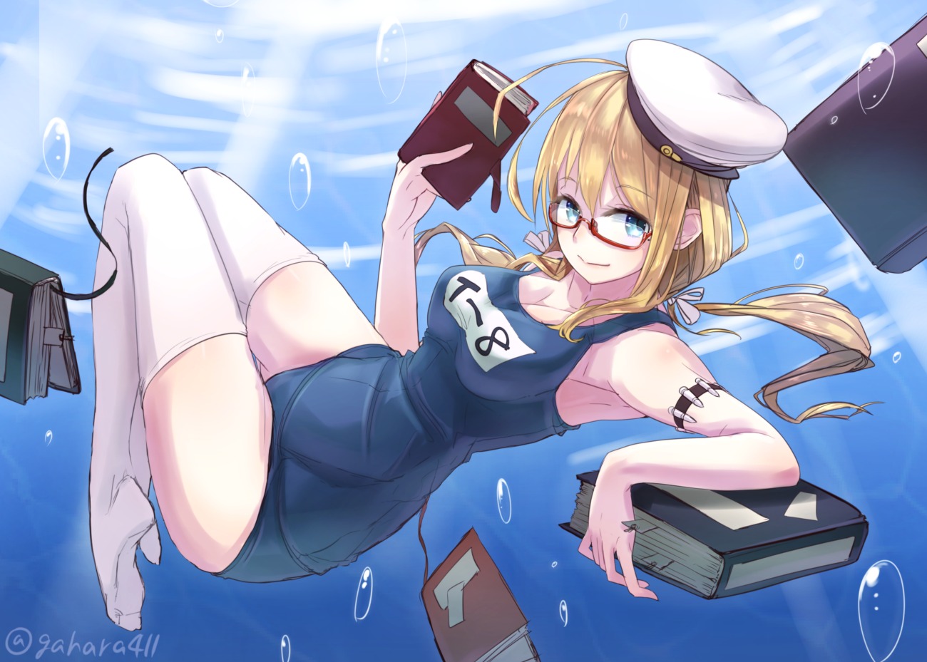 cleavage i-8_(kancolle) kantai_collection kt._(kaisou-notagui) megane school_swimsuit swimsuits thighhighs