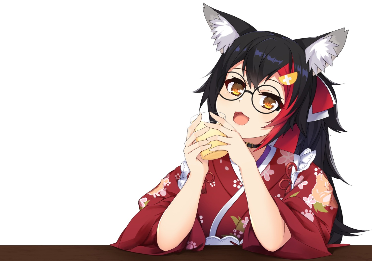 animal_ears hololive hololive_gamers japanese_clothes megane ookami_mio otaku_heishi