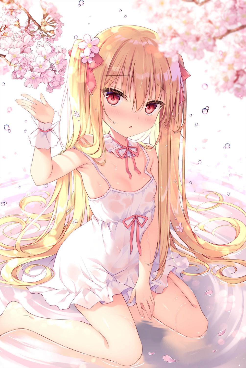 dress luri_tear nipples no_bra see_through shikitani_asuka summer_dress wet wet_clothes