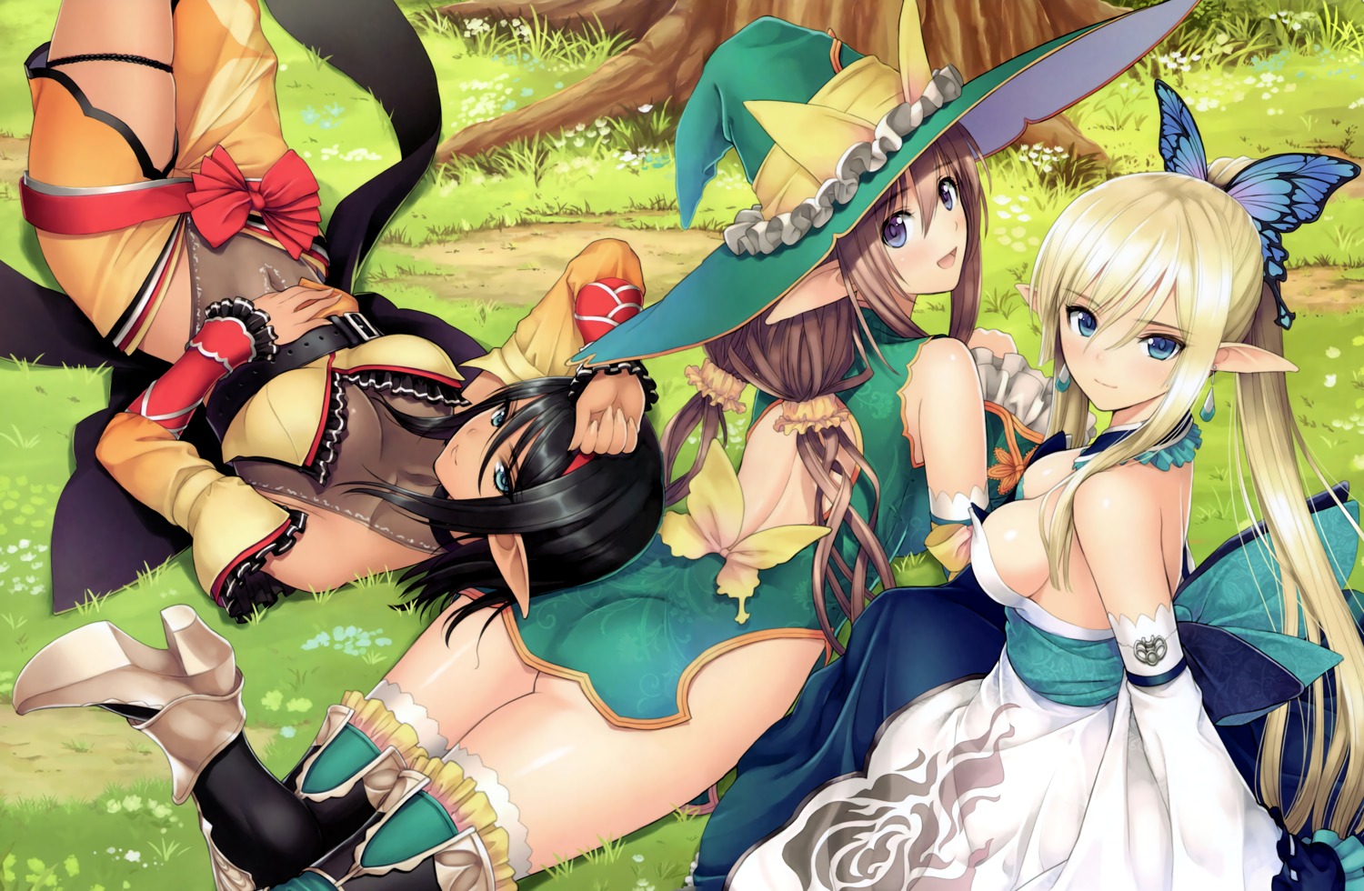 ass cleavage dress garter heels no_bra nopan overfiltered pointy_ears thighhighs tony_taka witch