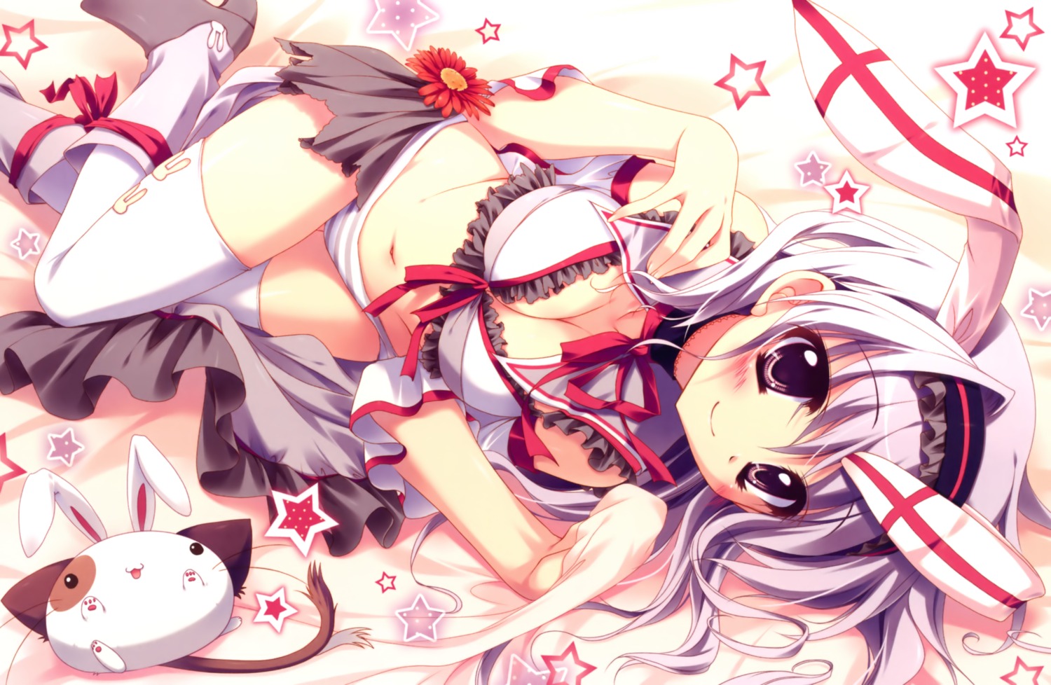 amaha_miu animal_ears bra bunny_ears cleavage izumi_tsubasu mashiroiro_symphony pannya pantsu shimapan thighhighs