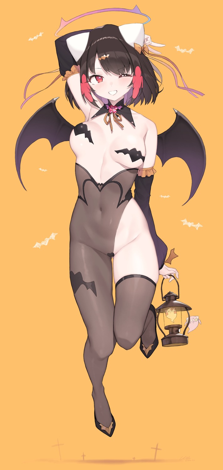 animal_ears breasts cloba halloween maebari nekomimi no_bra nopan pasties thighhighs wings