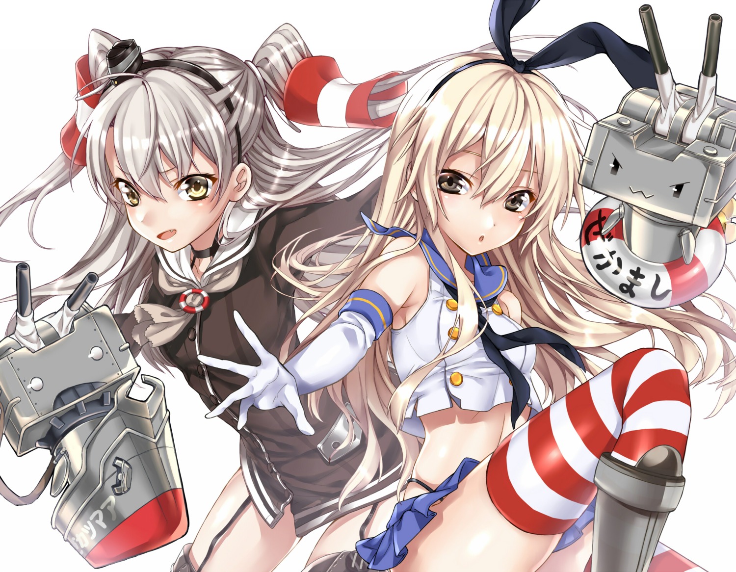 amatsukaze_(kancolle) iria_(yumeirokingyo) kantai_collection rensouhou-chan rensouhou-kun see_through shimakaze_(kancolle) stockings thighhighs