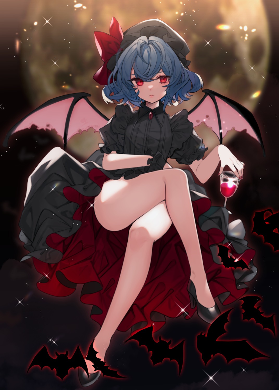 daimaou_ruaeru dress gothic_lolita heels lolita_fashion remilia_scarlet skirt_lift touhou wings