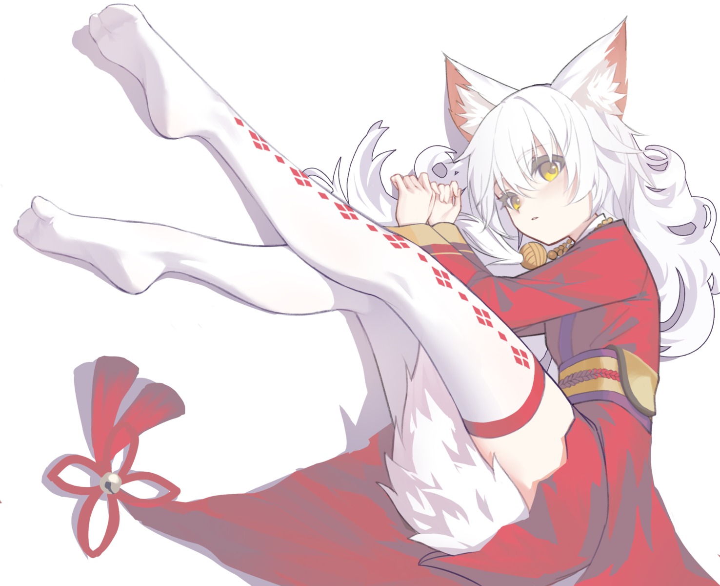 animal_ears feet iranon_(new_iranon) japanese_clothes skirt_lift tail thighhighs