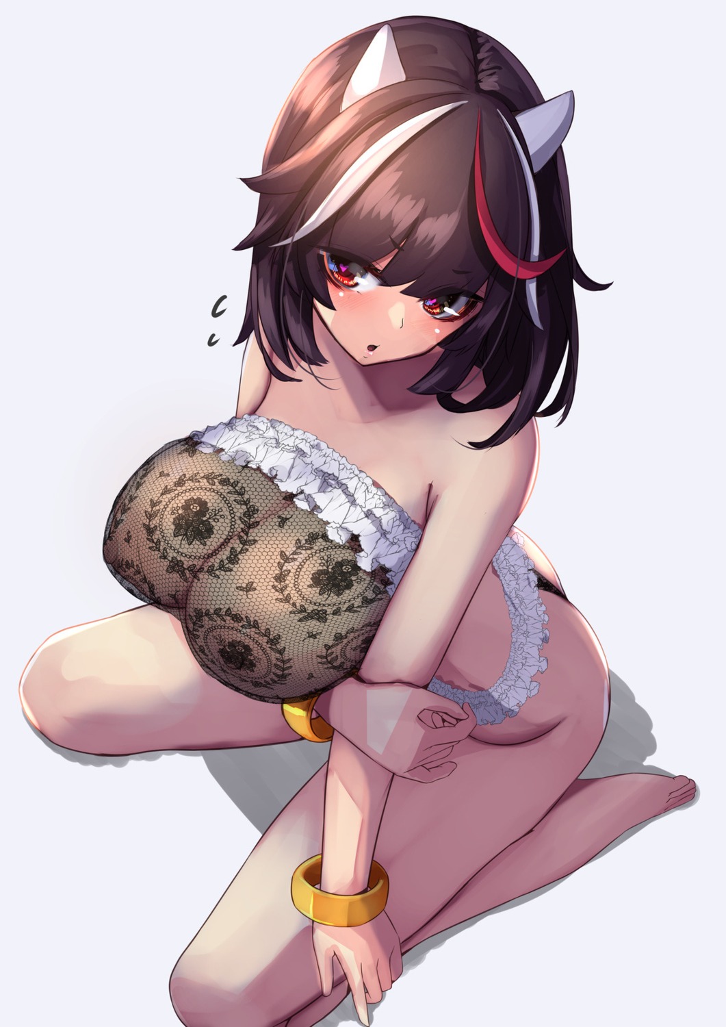 breast_hold fishnets horns kijin_seija lingerie nipples no_bra pantsu see_through thong touhou yukito_(dreamrider)