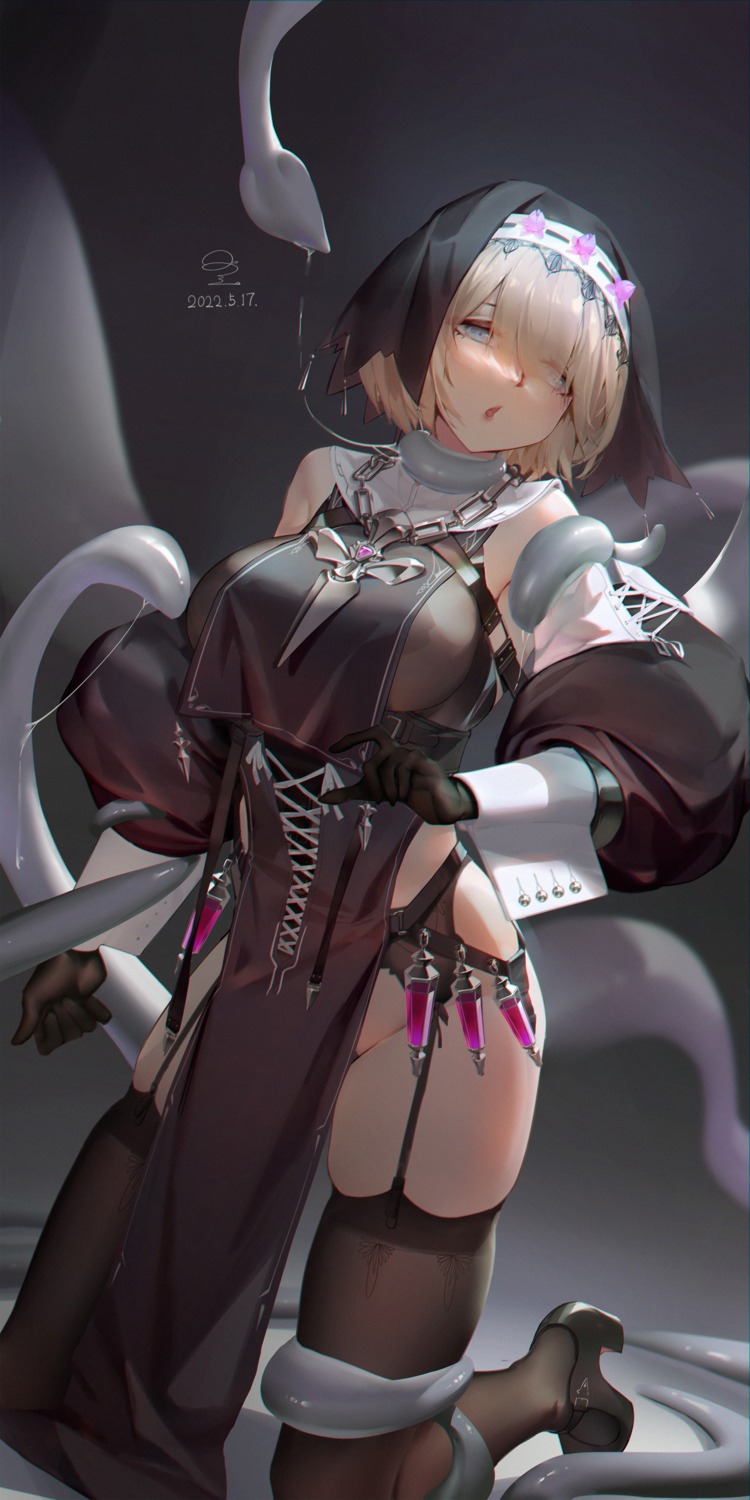 garter_belt heels no_bra nopan nun pasties ribao see_through stockings tentacles thighhighs