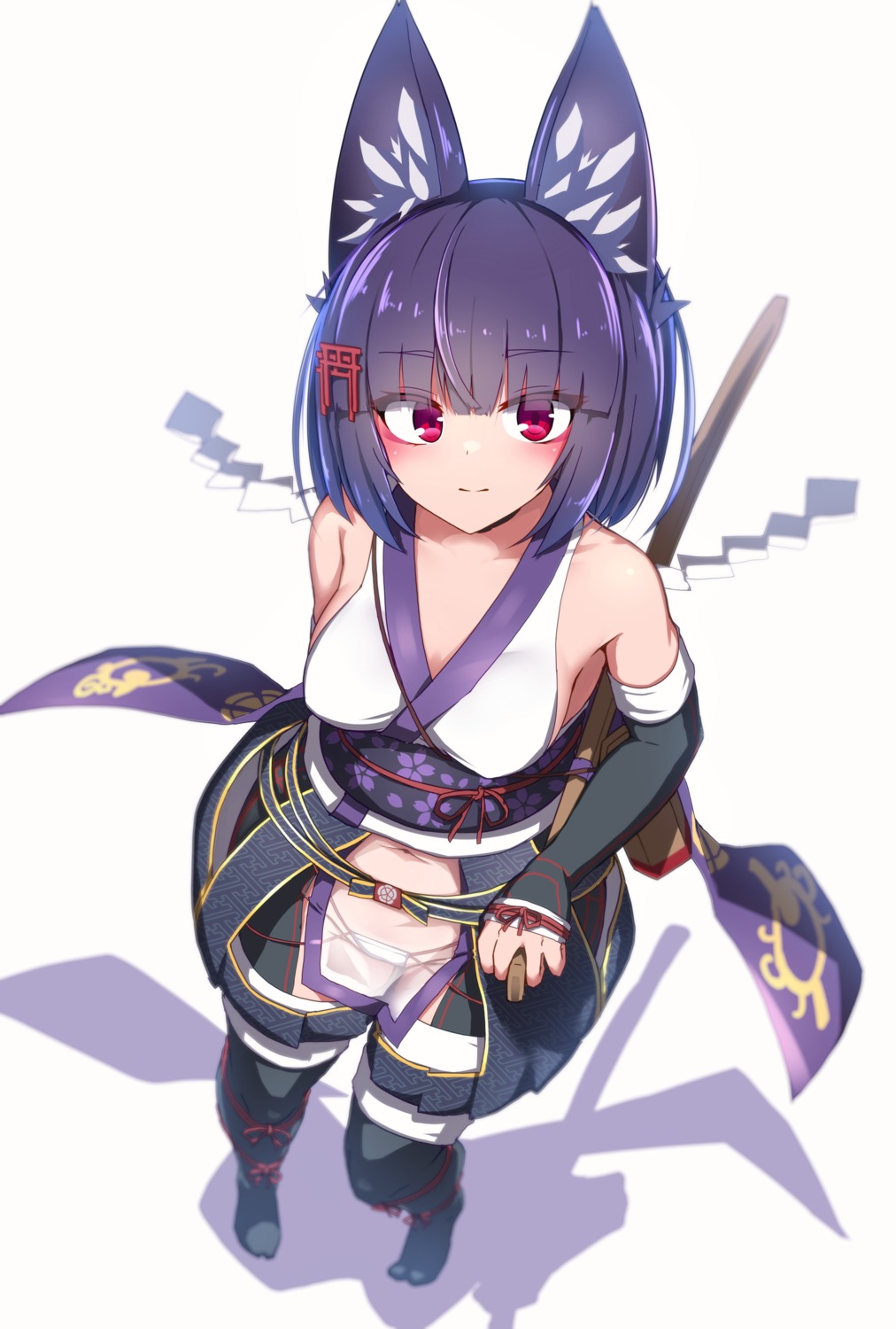 animal_ears japanese_clothes kitsune pantsu see_through sword thighhighs tylwing