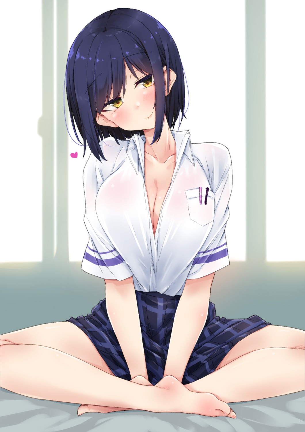 cleavage itou_ayachi nijisanji no_bra open_shirt see_through seifuku shizuka_rin