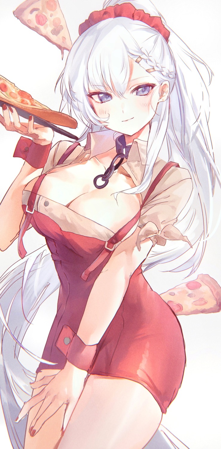 azur_lane belfast_(azur_lane) cleavage irohatomo no_bra waitress