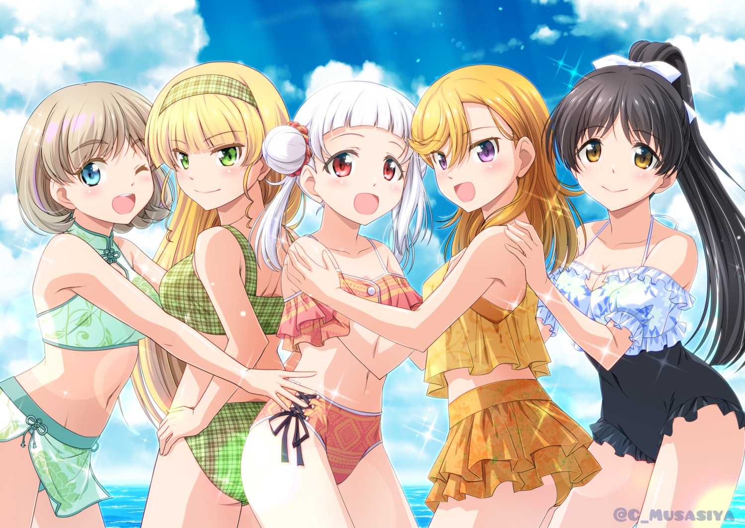 arashi_chisato bikini cleavage hazuki_ren heanna_sumire love_live!_superstar!! musashiya_chougenbou shibuya_kanon swimsuits tang_keke