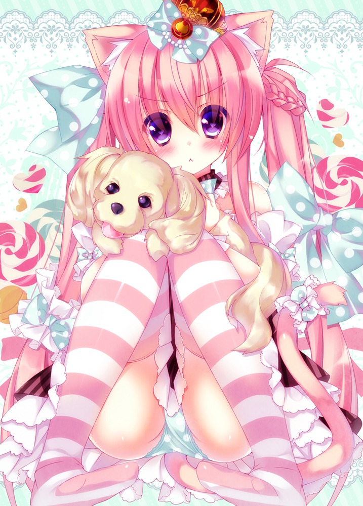 animal_ears lilia_chocolanne nekomimi ojitea pantsu stockings thighhighs