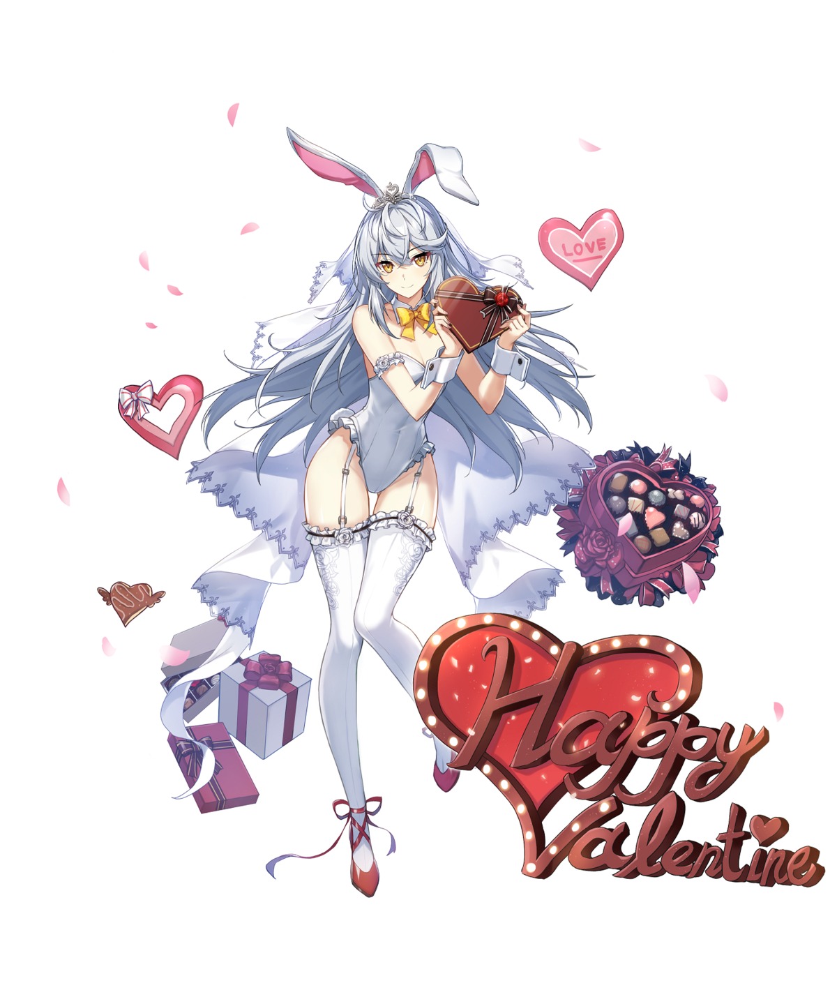 animal_ears bunny_ears bunny_girl counter:side no_bra stockings tagme thighhighs valentine