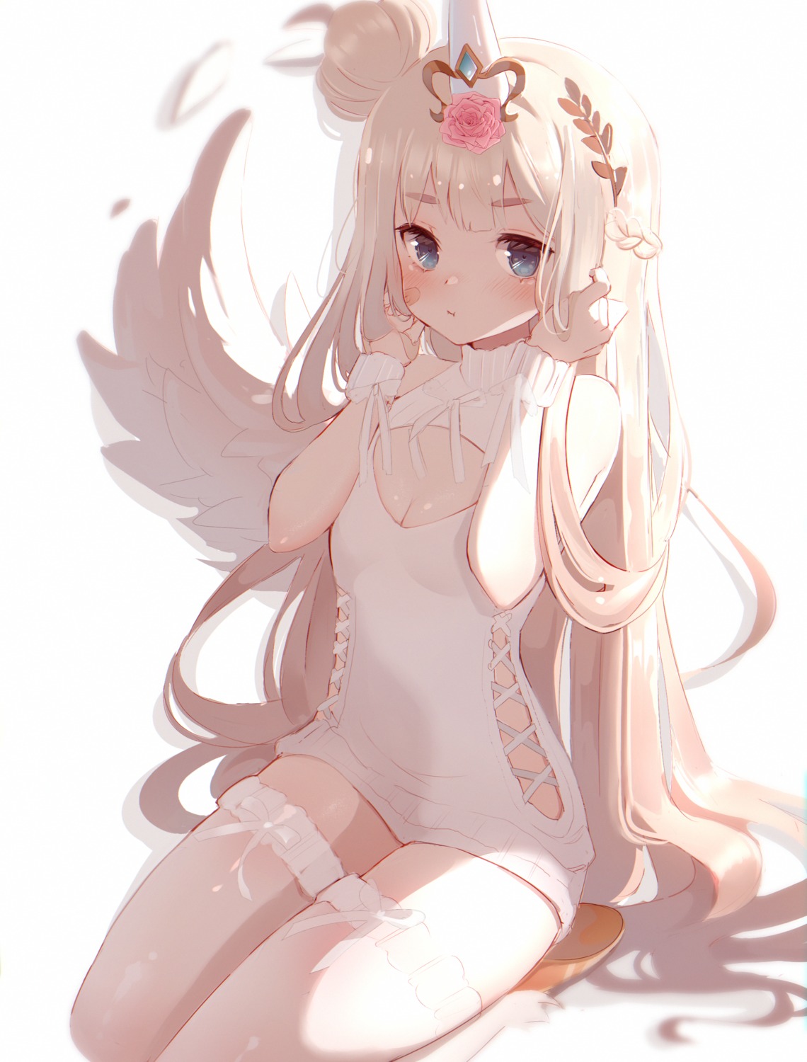 cleavage dress horns no_bra reiko_lape sweater thighhighs wings