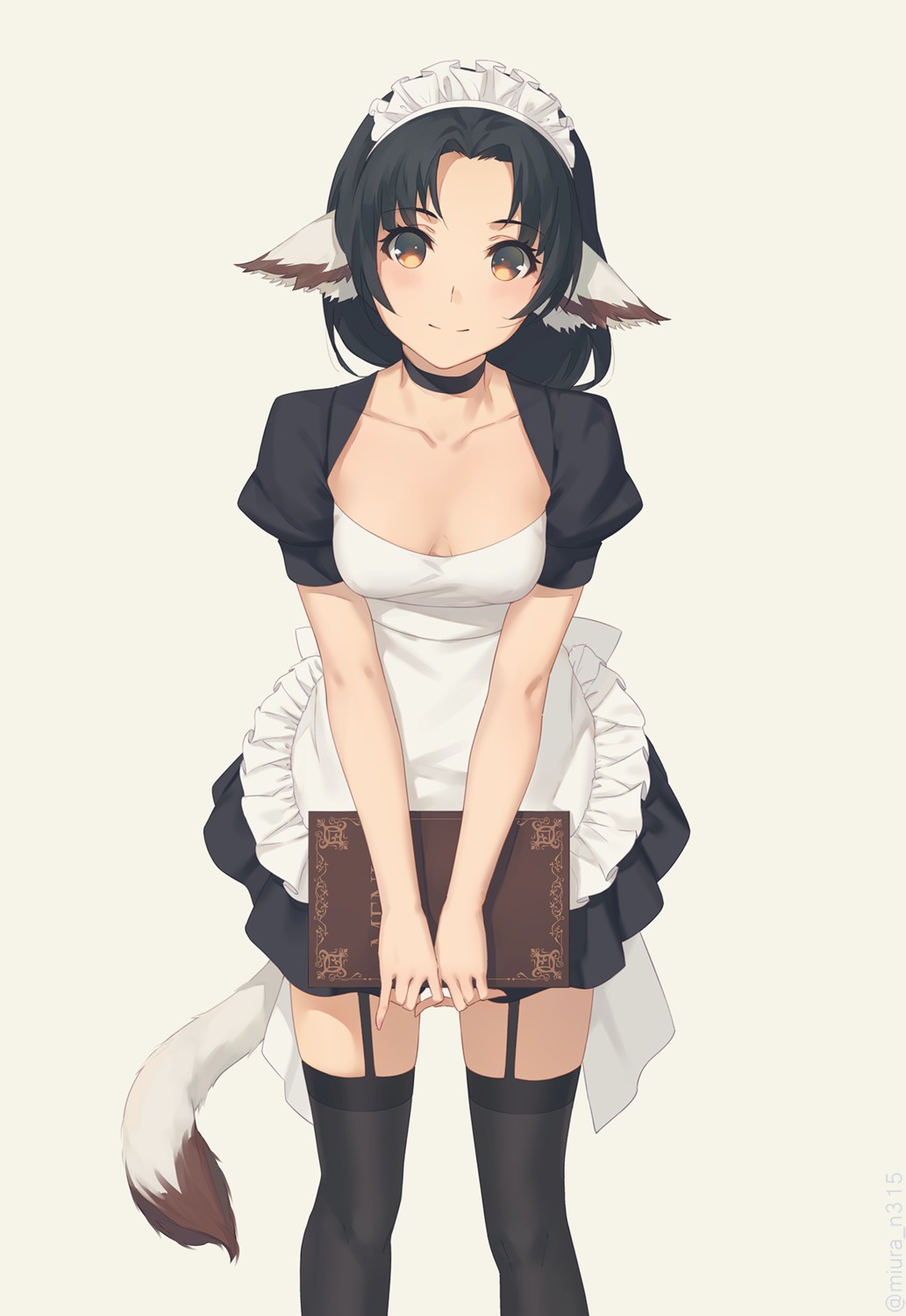 animal_ears cleavage eruruu maid miura_naoko no_bra stockings tail thighhighs utawarerumono