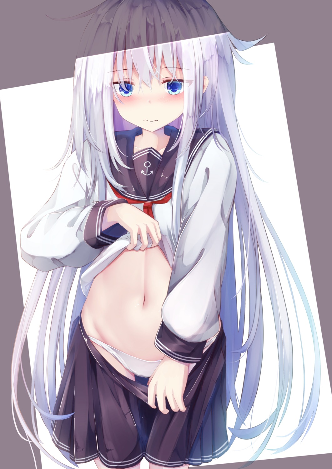 hibiki_(kancolle) kantai_collection loli pantsu seifuku shirt_lift tagme undressing