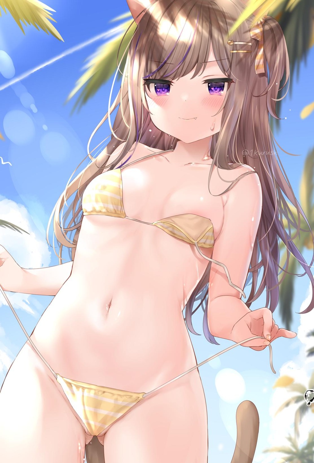 animal_ears areola bikini cameltoe jpeg_artifacts leo mafuyu_(chibi21) nekomimi swimsuits tail undressing wardrobe_malfunction