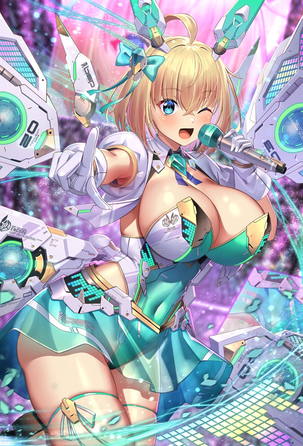 animal_ears bunny_ears bunny_girl emori_miku_project garter mecha_musume no_bra see_through skirt_lift takamine_nadare